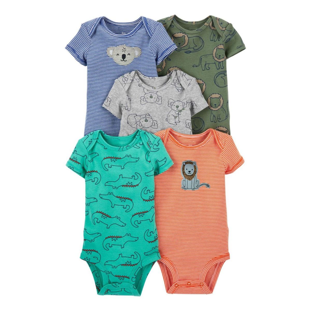 TEDMIMAK - Pack 5 Bodys Tedmimak Manga Corta Animales De La Selva 100% Algodón