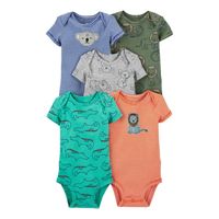 Pack 5 Bodys Manga Corta Animales De La Selva 100% Algodón
