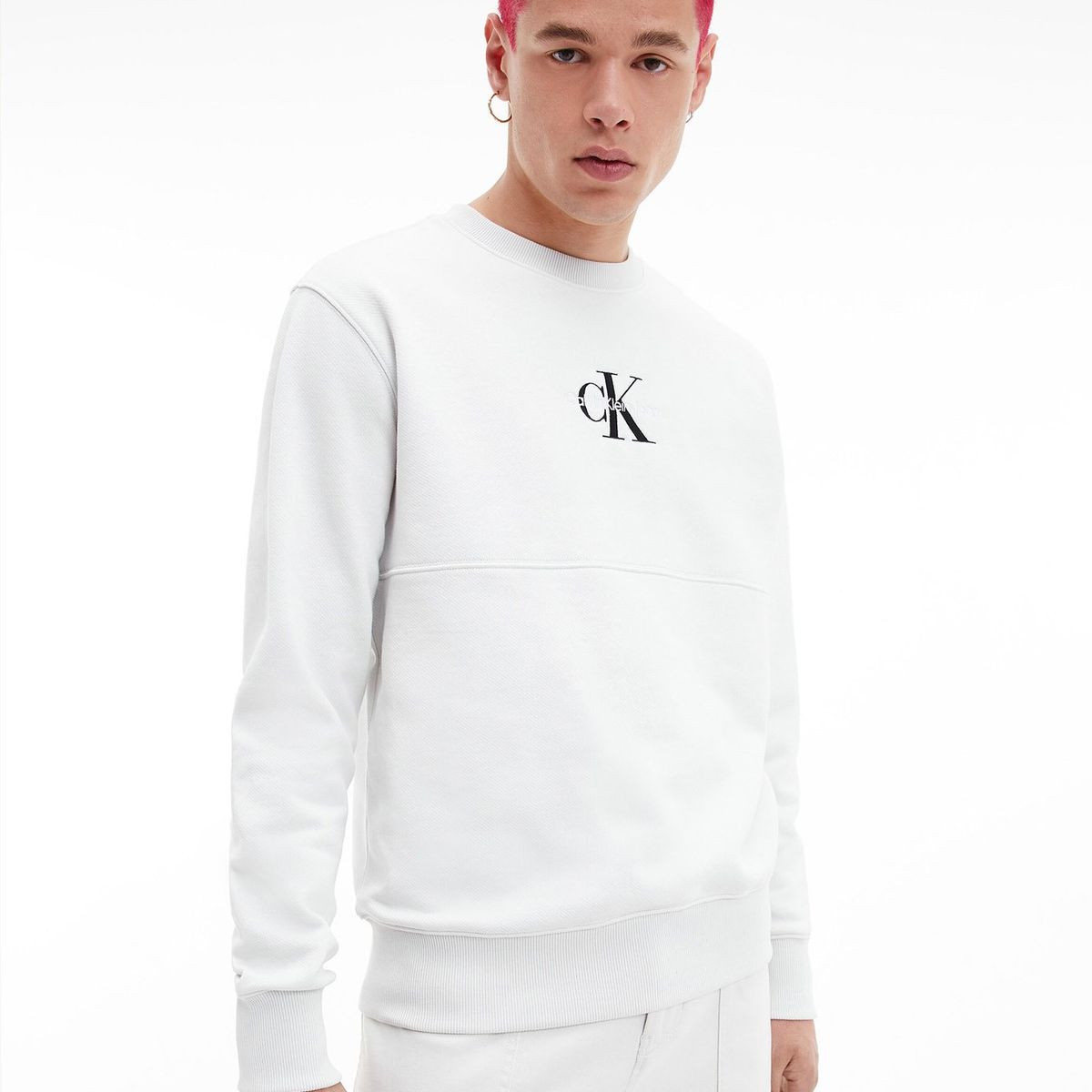 CALVIN KLEIN - Polerón Monogram Logo Blanco Calvin Klein