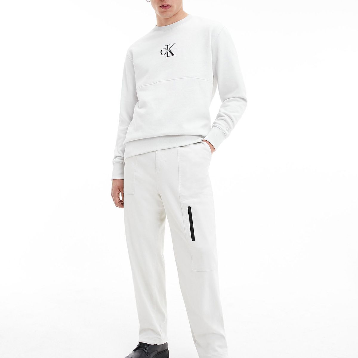 CALVIN KLEIN - Polerón Monogram Logo Blanco Calvin Klein