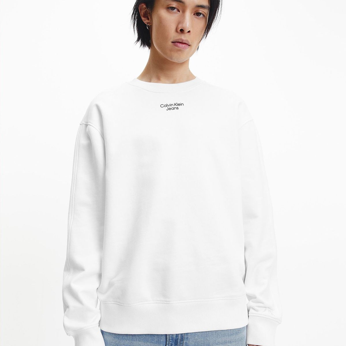 CALVIN KLEIN - Polerón Stacked Logo Blanco Calvin Klein