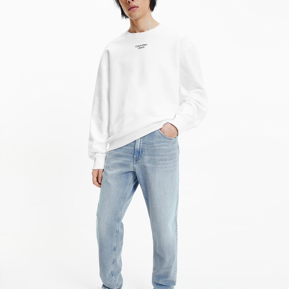 CALVIN KLEIN - Polerón Stacked Logo Blanco Calvin Klein