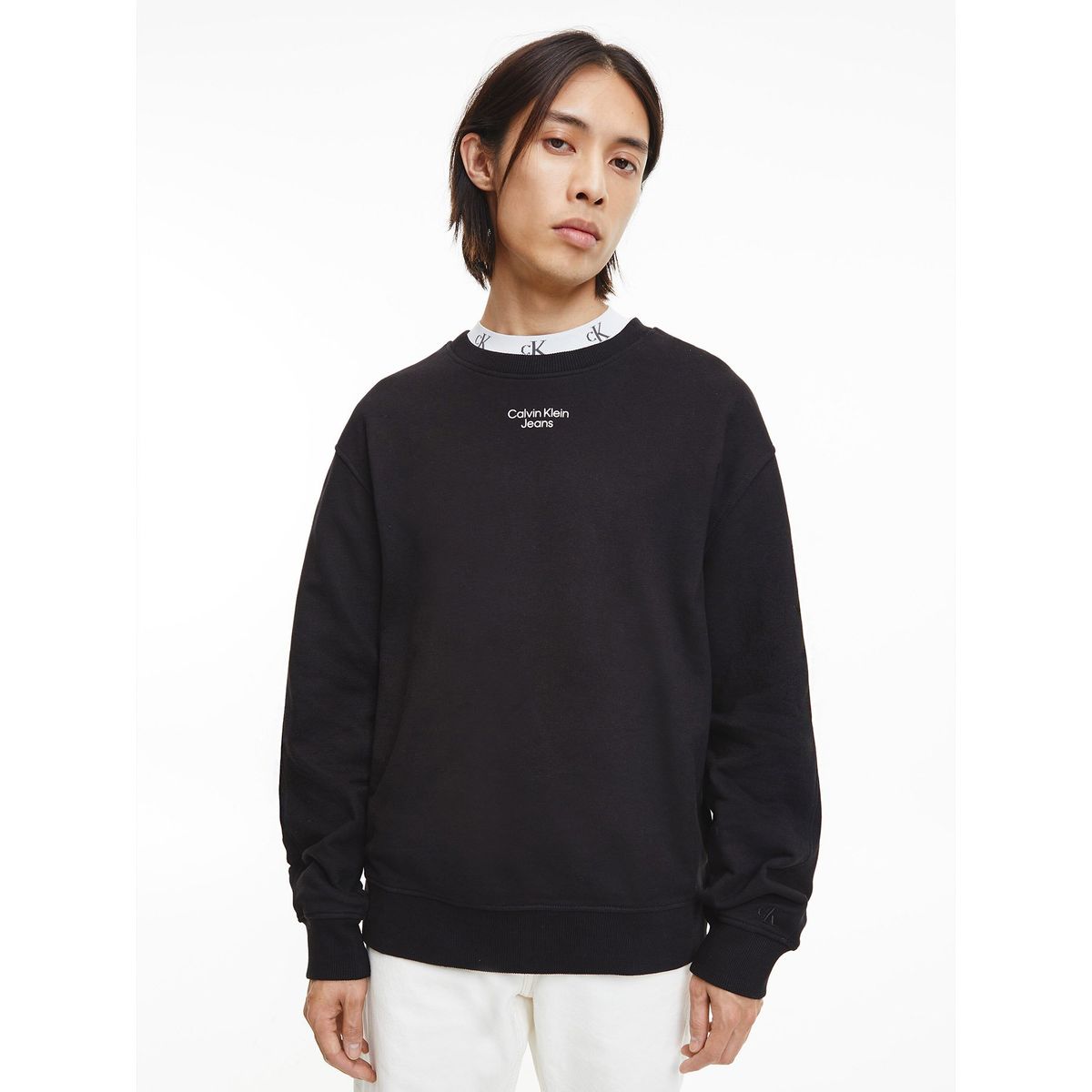 CALVIN KLEIN - Polerón Stacked Logo Negro Calvin Klein