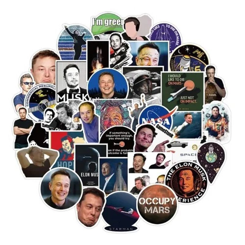 GARSIL - 50 Stickers de Elon Musk - Etiquetas Autoadhesivas