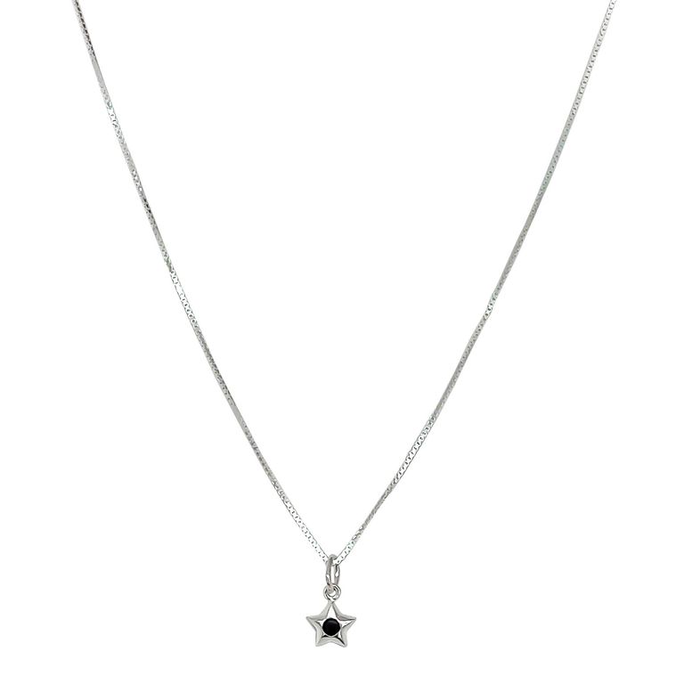 Collar Estrella Circon Negro Plata Fina 925 Plateado TALLA UNICA