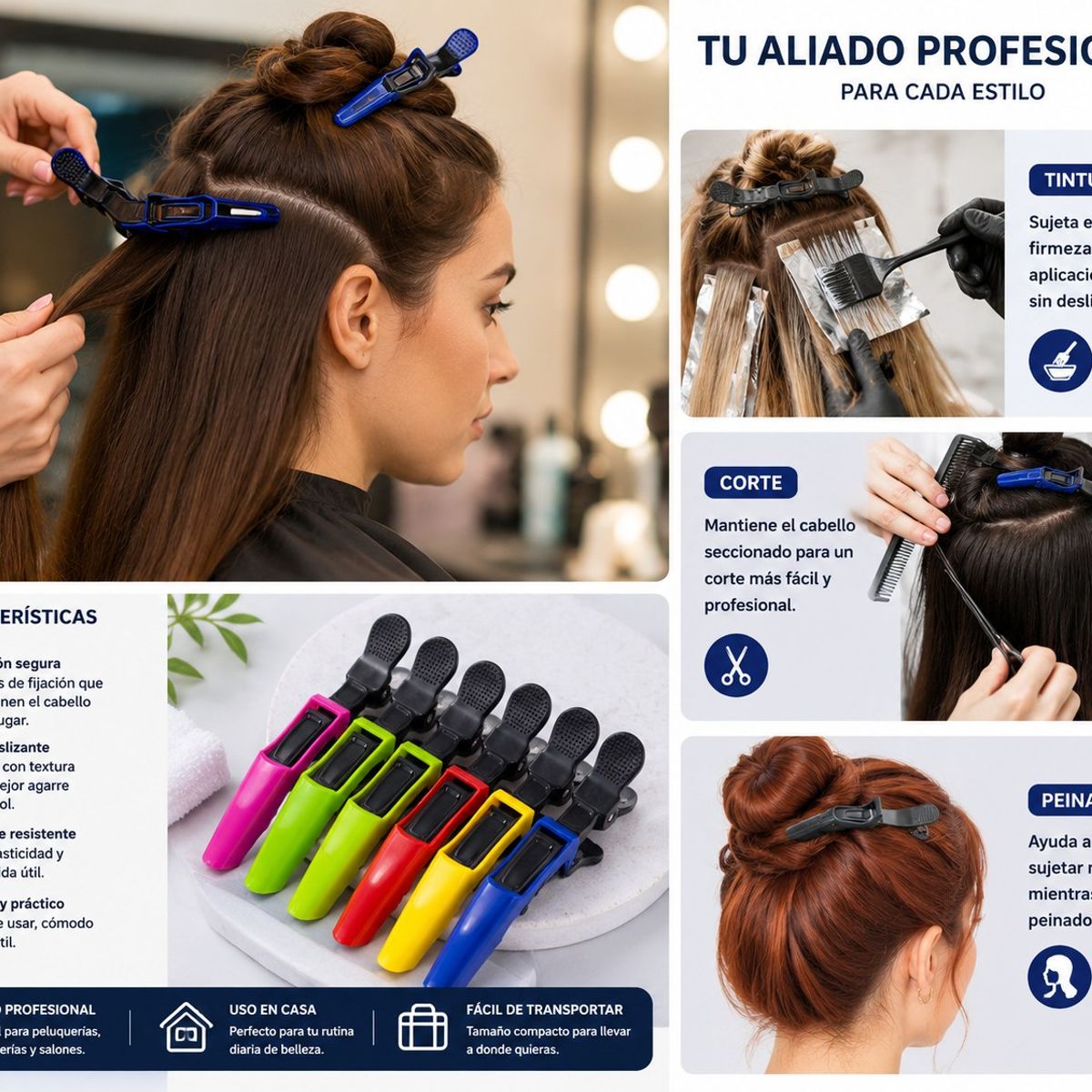 GENERICO - Set 30 Pinzas Para Tomar El Cabello Peluquería Colores Surtidos