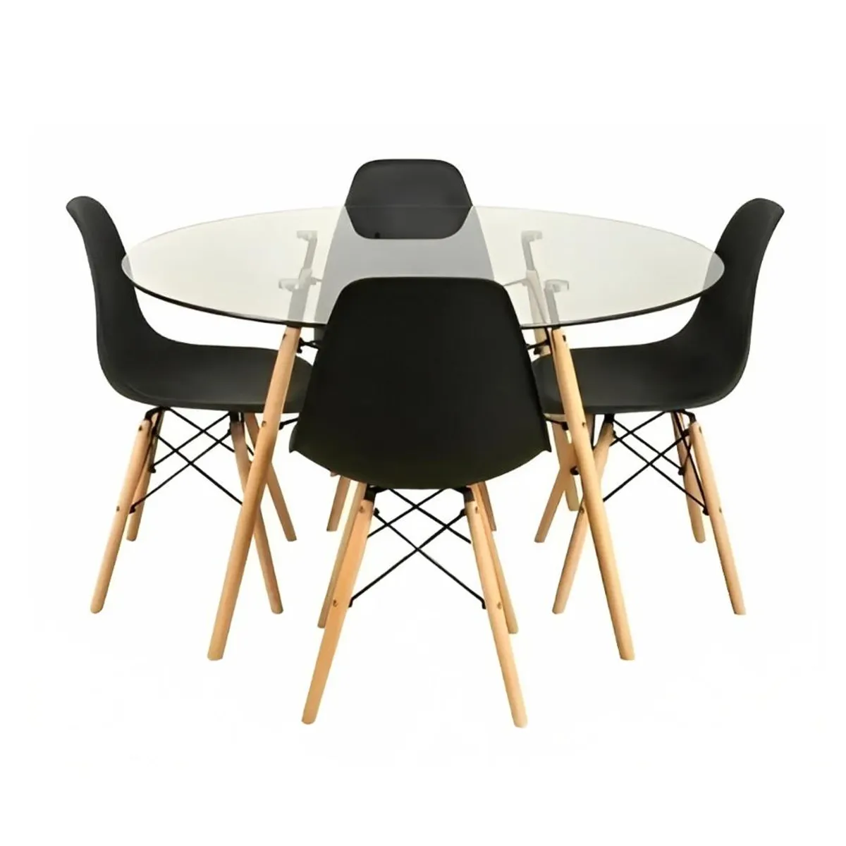 KLIK - Comedor Mesa Eames Vidrio 100cm + 4 Sillas Eames Negras KLIK
