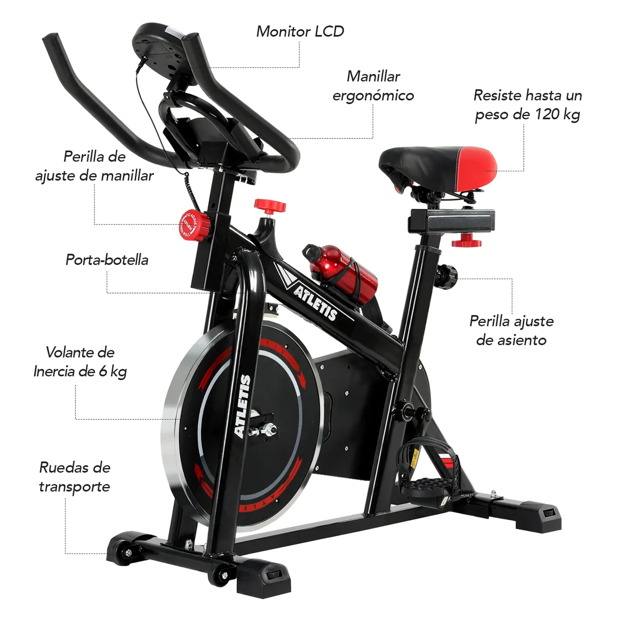 ATLETIS - Bicicleta Spinning K300 6kg Rojo