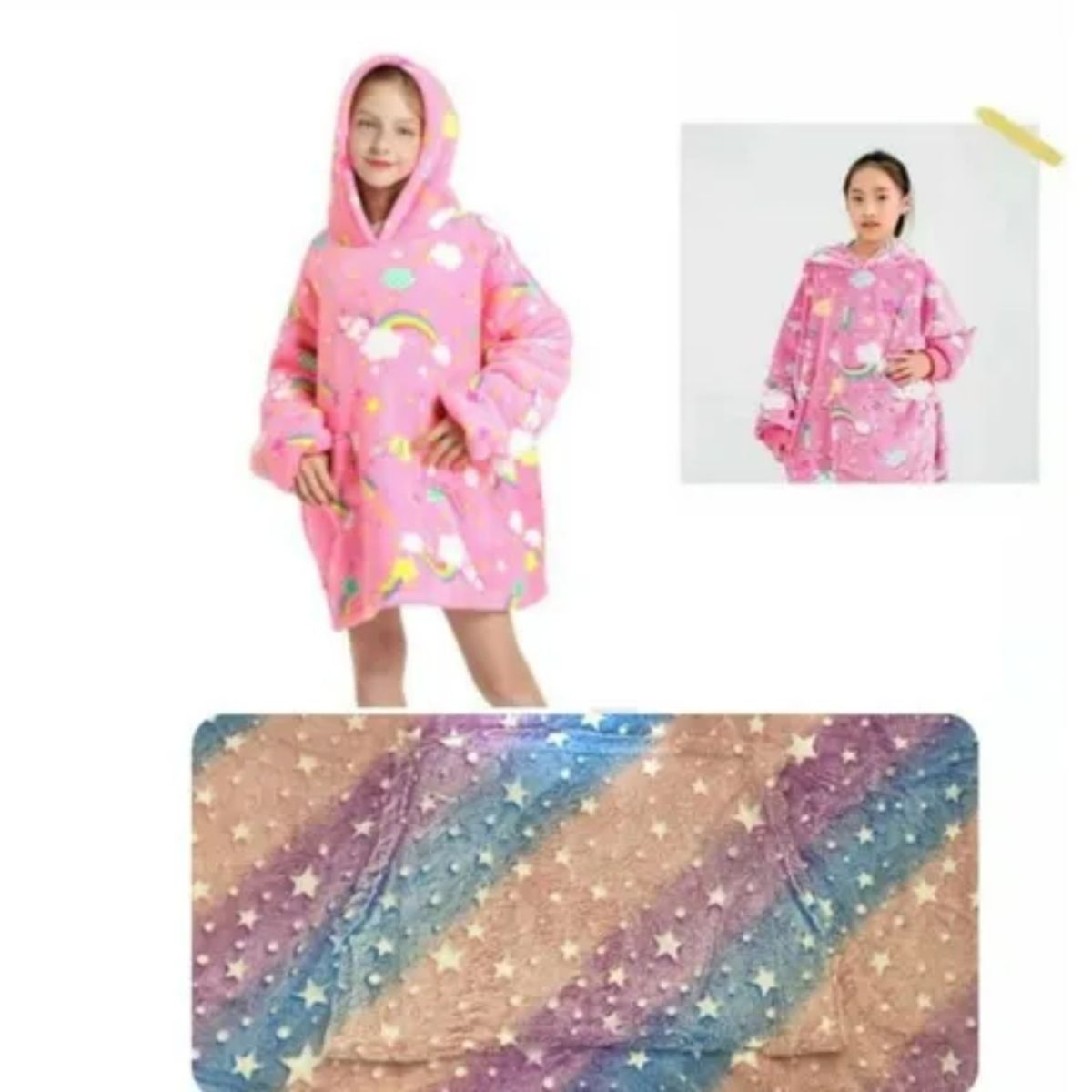 OEM - Manta Poleron Capucha Suéter Invierno Niña Felpa Mod Arcoiris