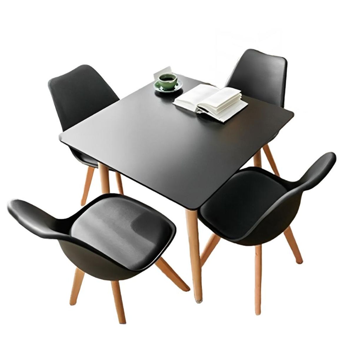 KLIK - Comedor cuadrado negro 80cm - 4 Sillas tulip negras KLIK