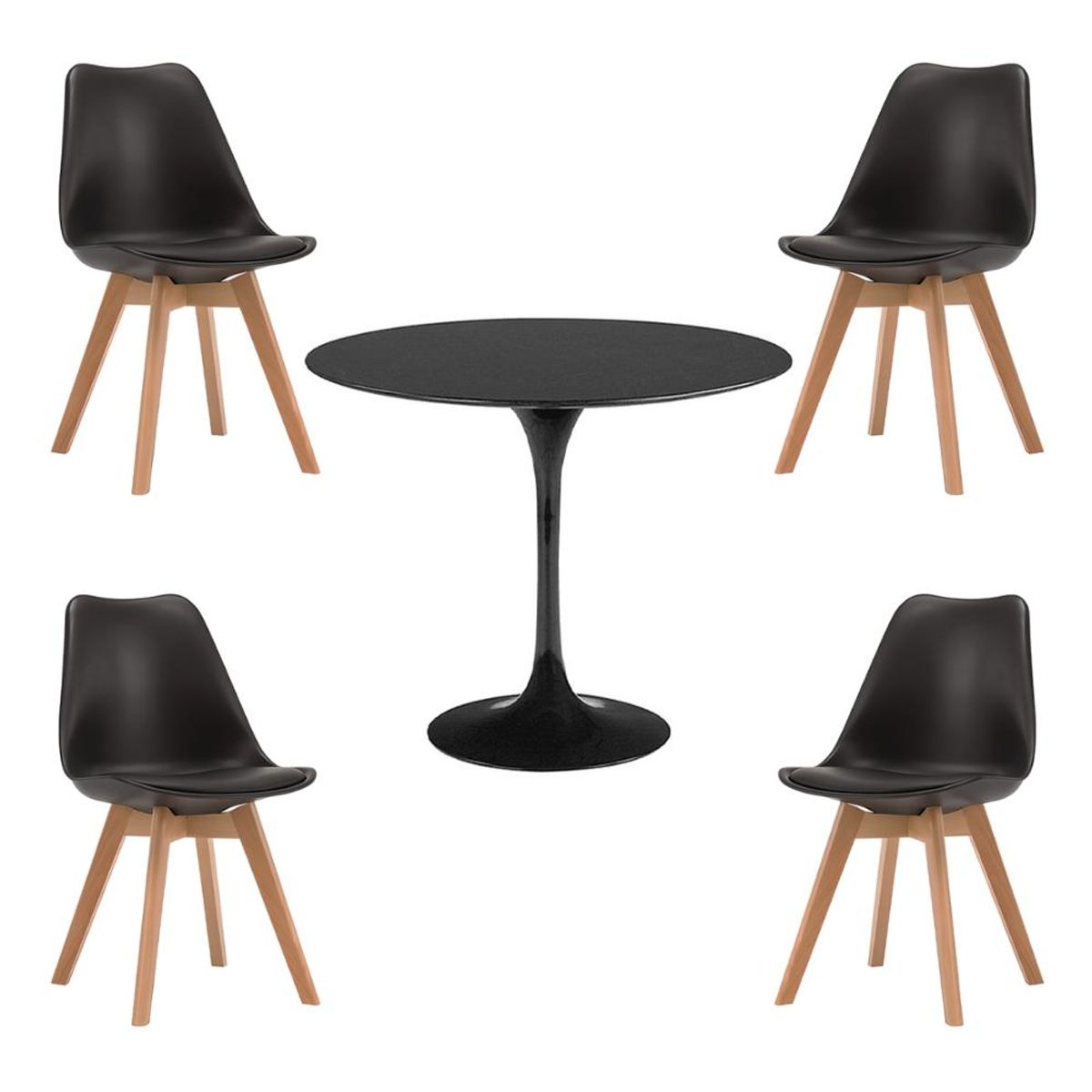 KLIK - Comedor Tulip Negro 80cm - 4 Sillas tulip negras KLIK