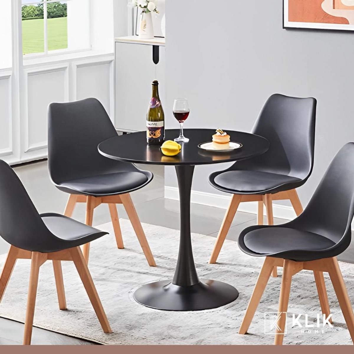 KLIK - Comedor Tulip Negro 80cm - 4 Sillas tulip negras KLIK