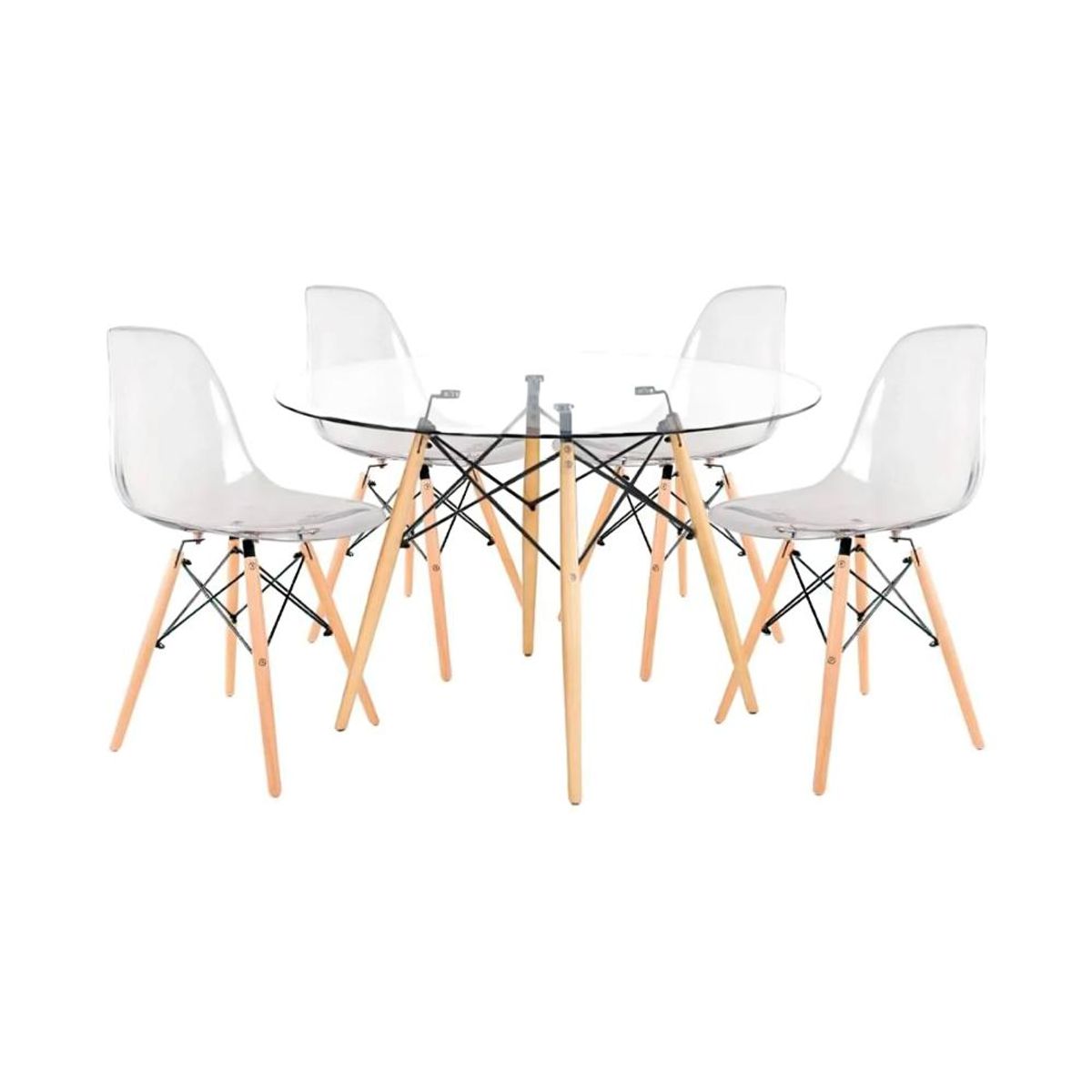 KLIK - Comedor Mesa Eames de Vidrio 80cm - 4 Sillas Eames transparentes KLIK