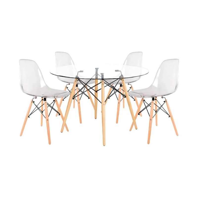 KLIK - Comedor Mesa Eames de Vidrio 80cm - 4 Sillas Eames transparentes KLIK