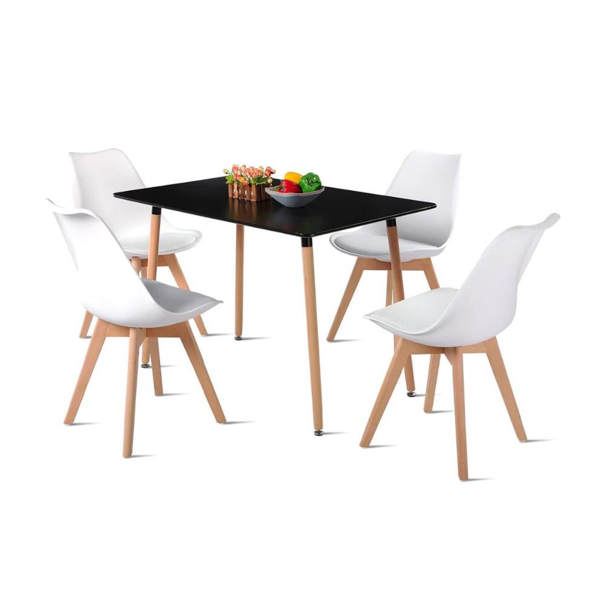 KLIK - Comedor Mesa Rectangular Negra 120x80 + 4 Sillas Tulip Blancas KLIK