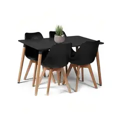KLIK - Comedor Mesa Rectangular Negra + 4 Sillas Tulip Negras
