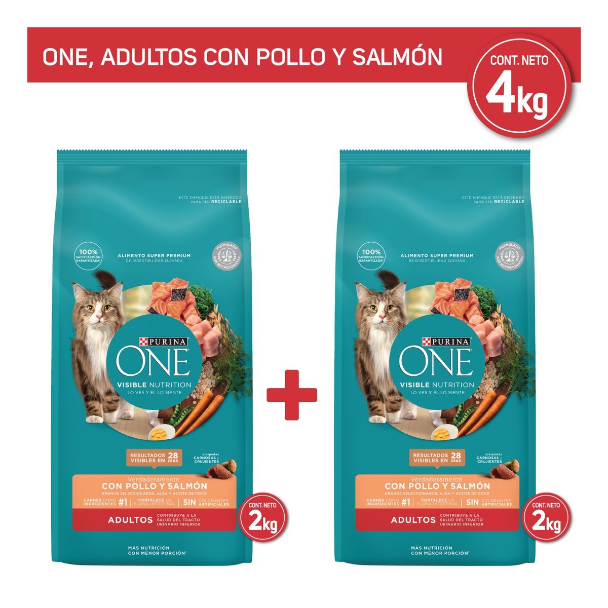PURINA ONE - Pack Alimento seco para gato PURINA® ONE® Adulto Pollo y Salmón 4kg
