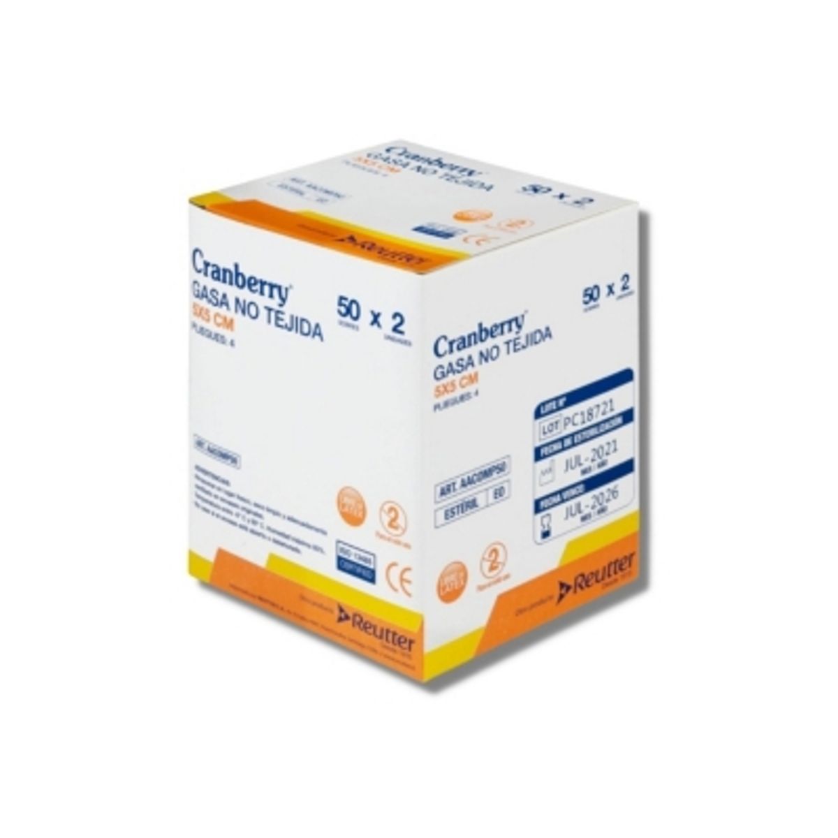CRANBERRY - Gasa No Tejida Estéril 5x5cm Cranberry 50 Sobres X 2 Un.