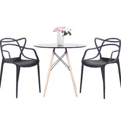 KLIK - Comedor Terraza - 2 Sillas Master Negras y Mesa Eames de Vidrio 80cm