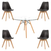 Comedor Mesa Eames Vidrio 100 cm + 4 Sillas Tulip Negras