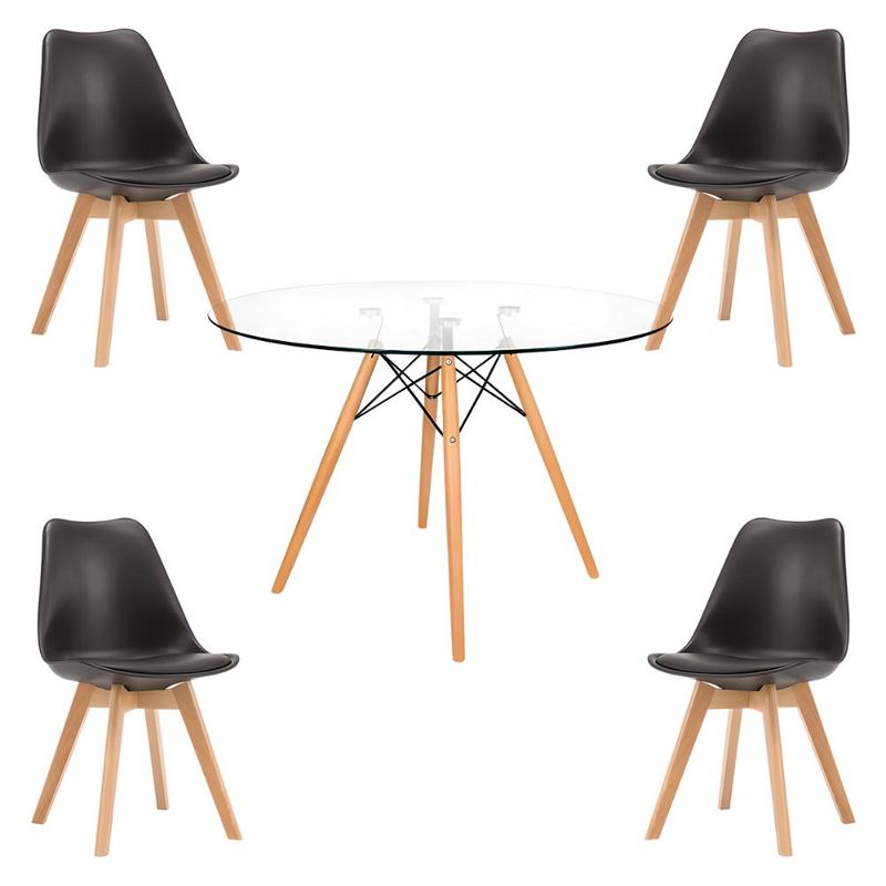 KLIK - Comedor Mesa Eames Vidrio 100 cm + 4 Sillas Tulip Negras KLIK