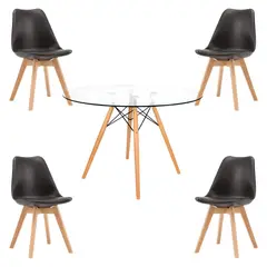 KLIK - Comedor Mesa Eames Vidrio 100 cm + 4 Sillas Tulip Negras