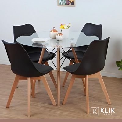 Imagen 2 del producto Comedor Mesa Eames Vidrio 100 cm + 4 Sillas Tulip Negras