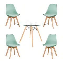 KLIK - Comedor Mesa Eames Vidrio 100 cm + 4 Sillas Tulip Menta