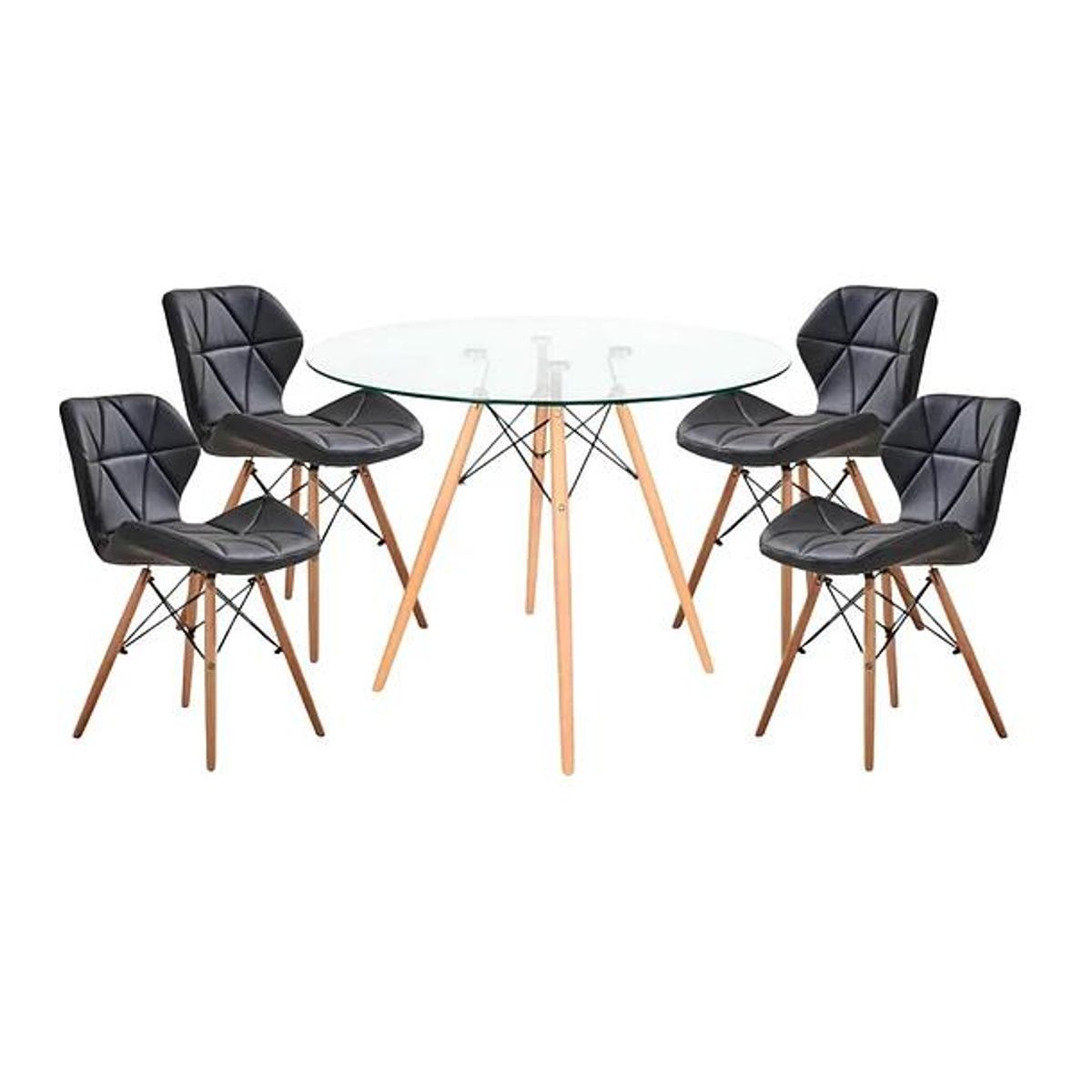 KLIK - Comedor Mesa Redonda de Vidrio 80cm + 4 Sillas Radar negras KLIK
