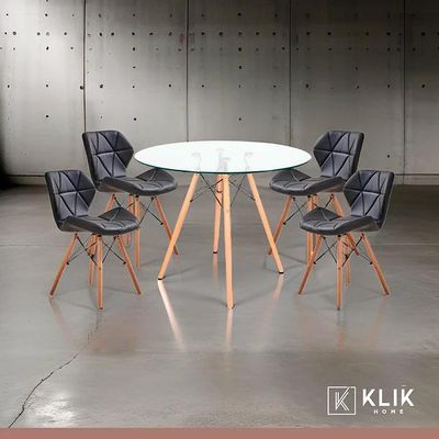 Imagen 2 del producto Comedor Mesa Redonda de Vidrio 80cm + 4 Sillas Radar negras