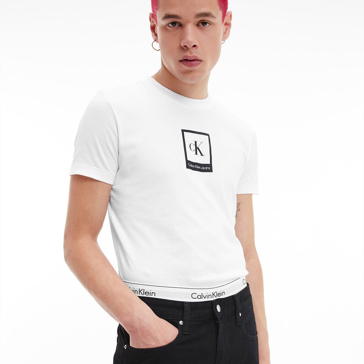 CALVIN KLEIN - Polera Polaroid Center Box Blanco Calvin Klein