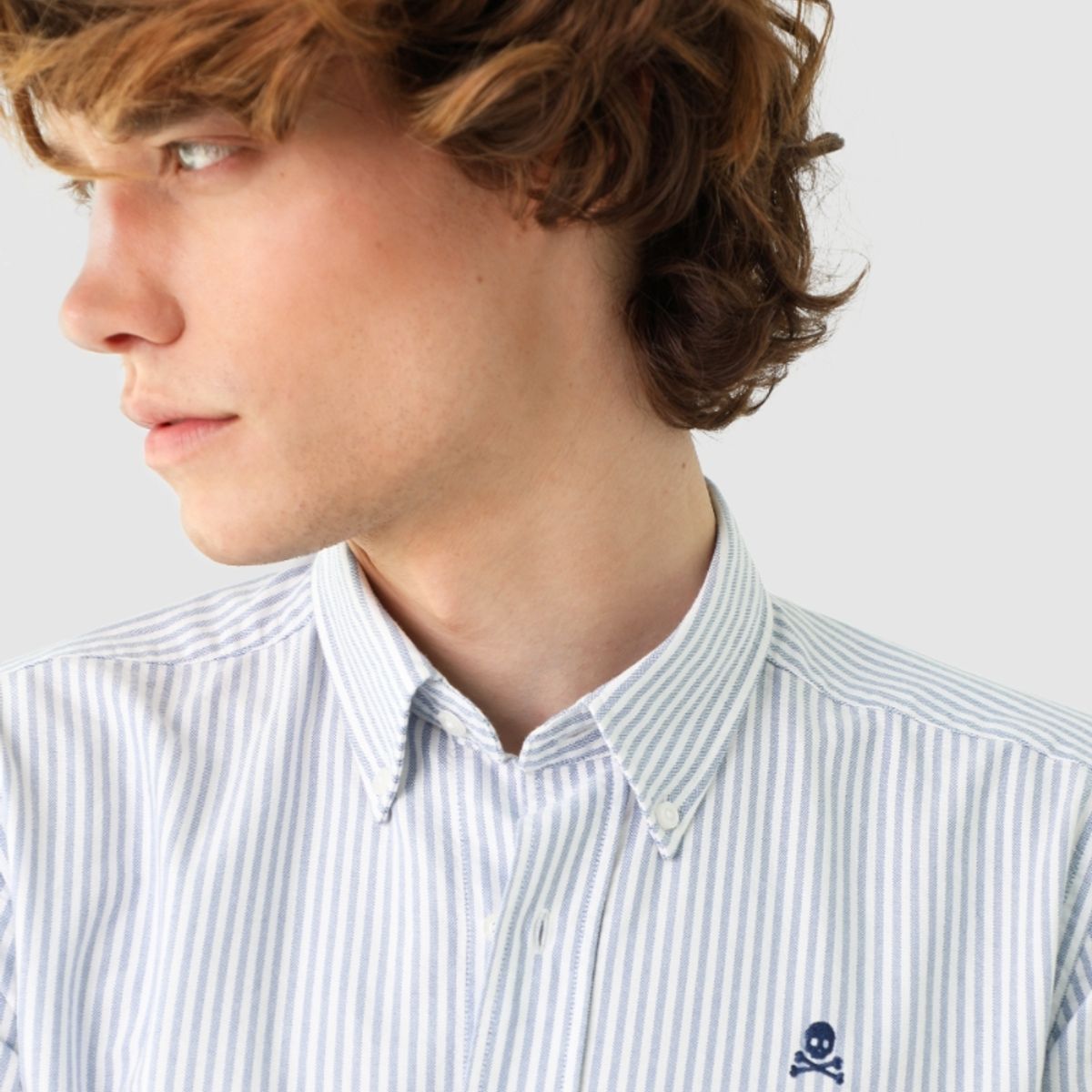 SCALPERS - Camisa Oxford Calavera Contraste Skyblue Stripes