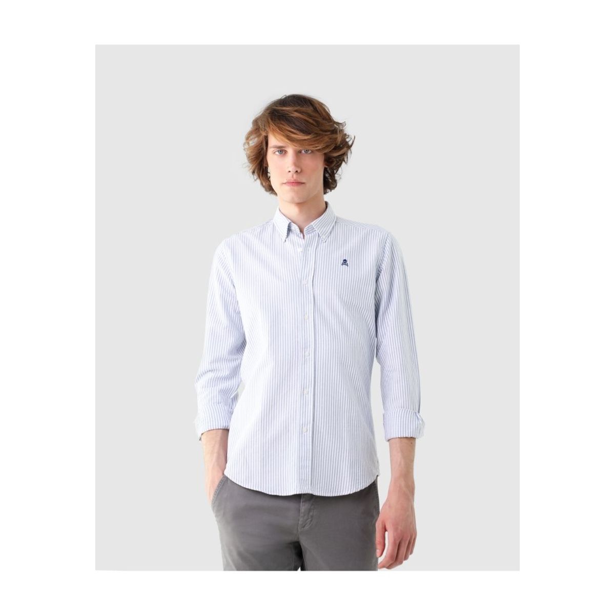 SCALPERS - Camisa Oxford Calavera Contraste Skyblue Stripes