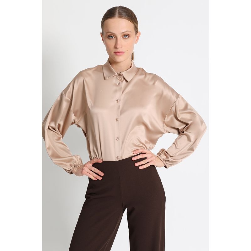 LIOLA - Blusa Camisero Liso Camel Liola