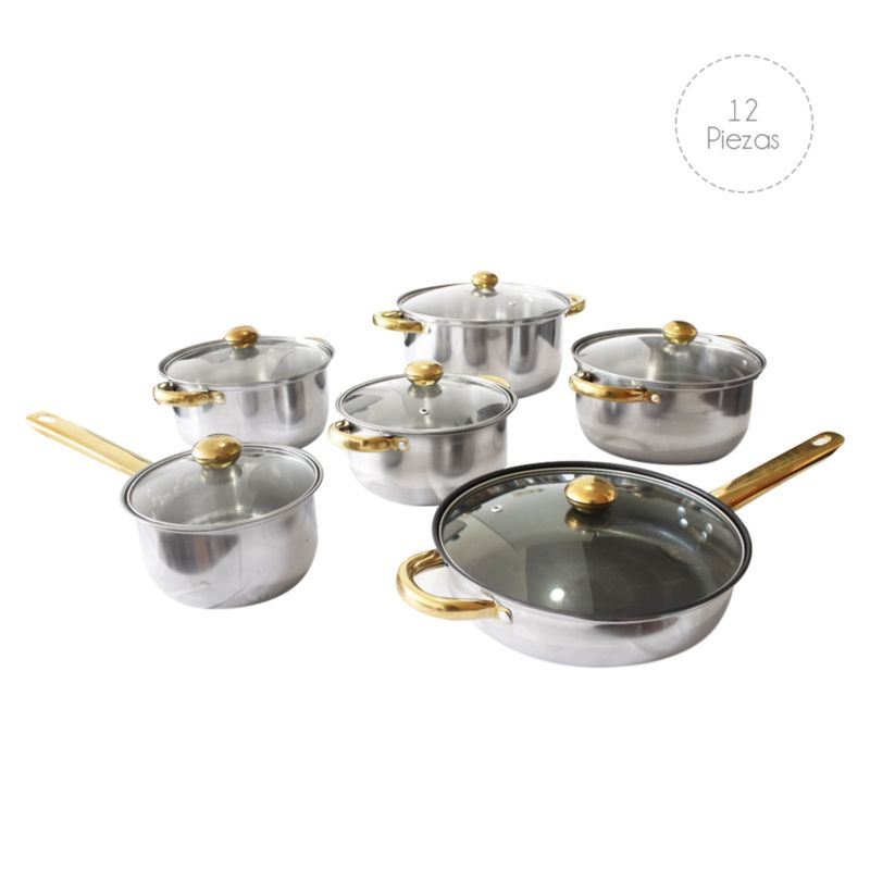 GENERICO - SET DE OLLAS 12 PIEZAS ACERO INOXIDABLE BATERIA COCINA