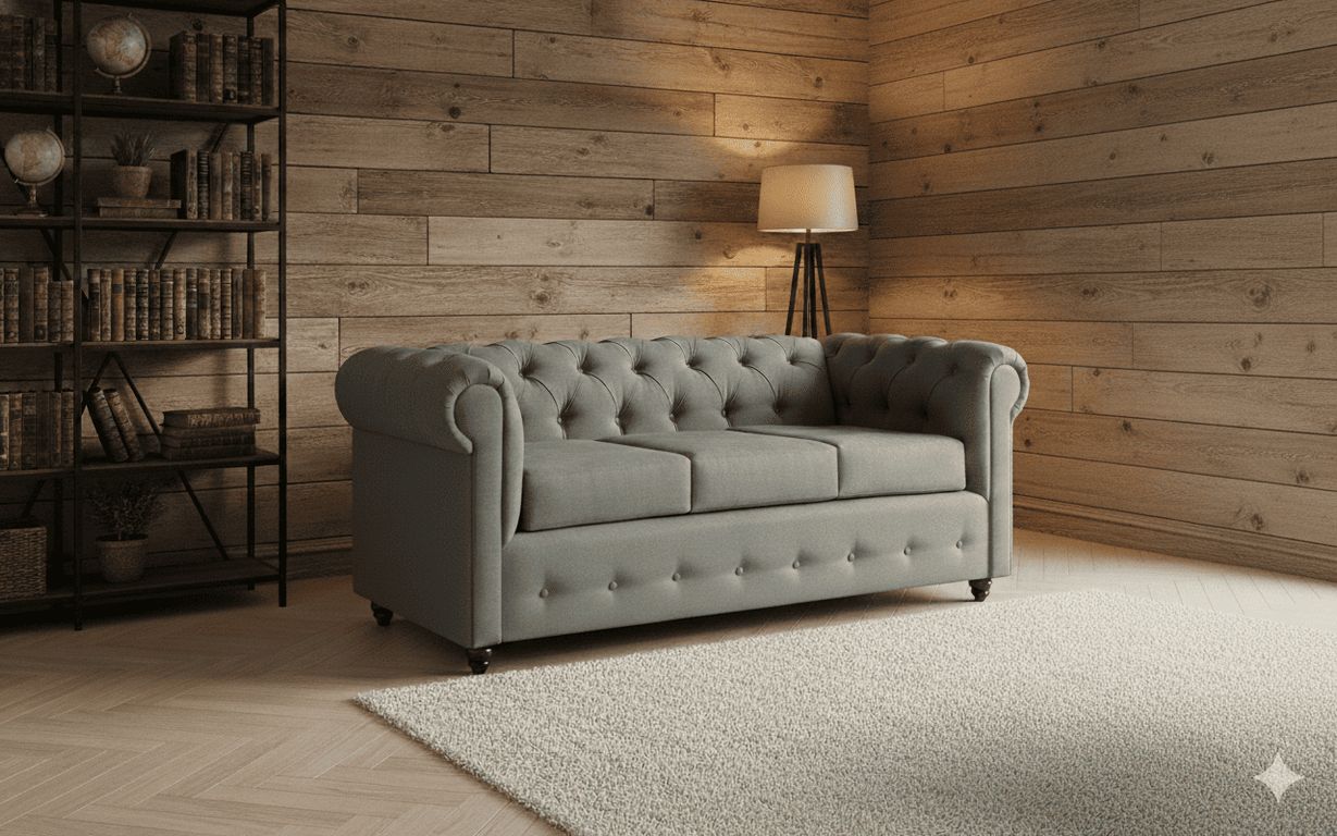 Sofa Chesterfield 200x90x75 Gris