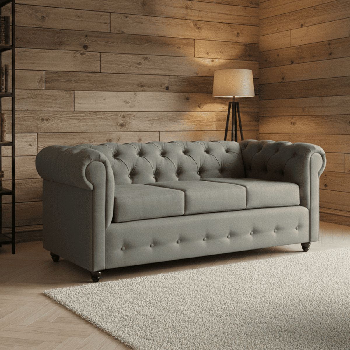 MUEBLES NATIVA - Sofa Chesterfield 200x90x75  Gris