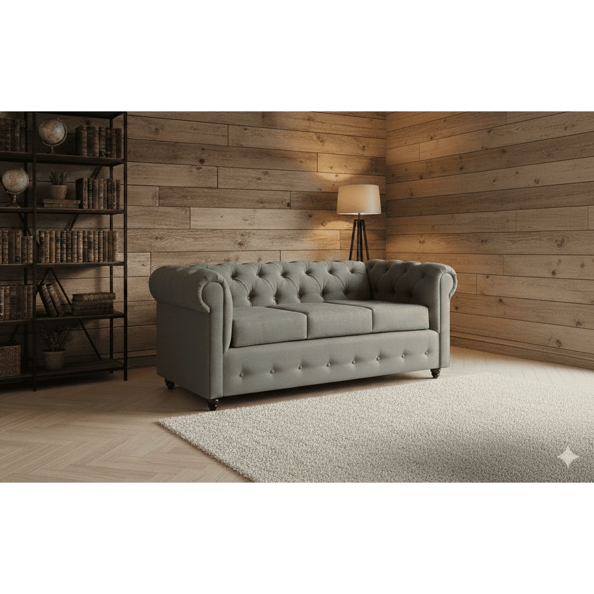 MUEBLES NATIVA - Sofa Chesterfield 200x90x75  Gris