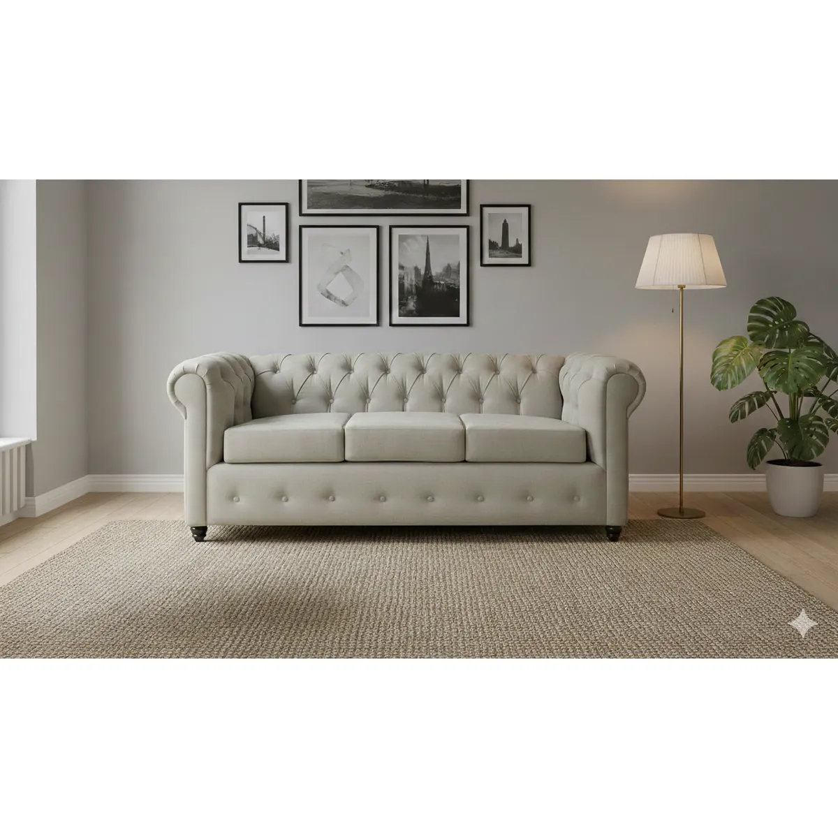 MUEBLES NATIVA - Sofa Chesterfield 200x90x75 Beige