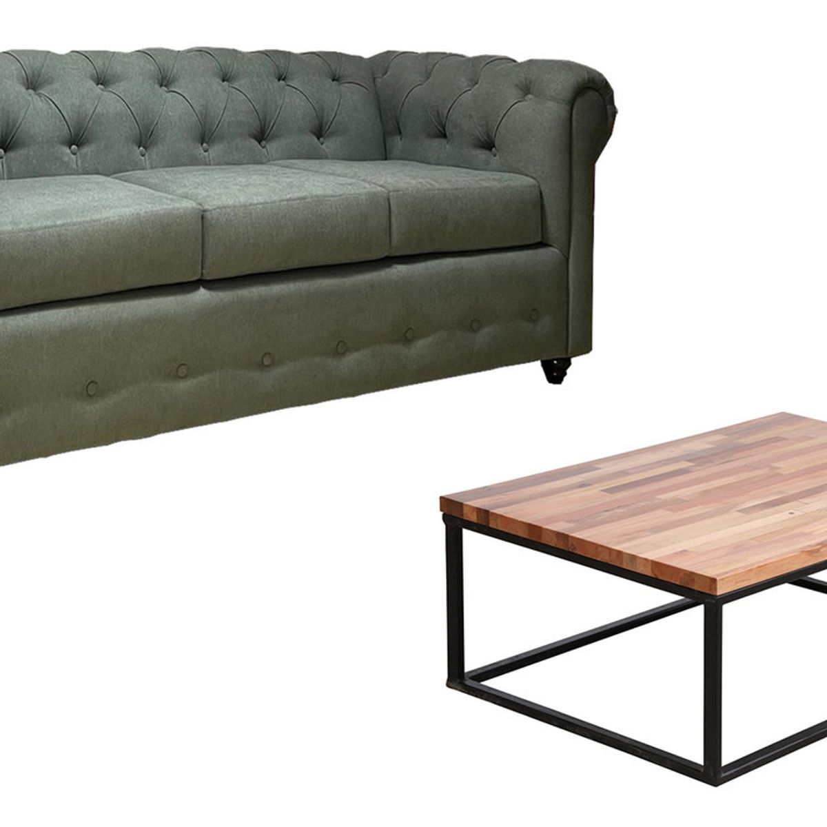 MUEBLES NATIVA - Sofa Chester 200 Gris + M. centro Industrial