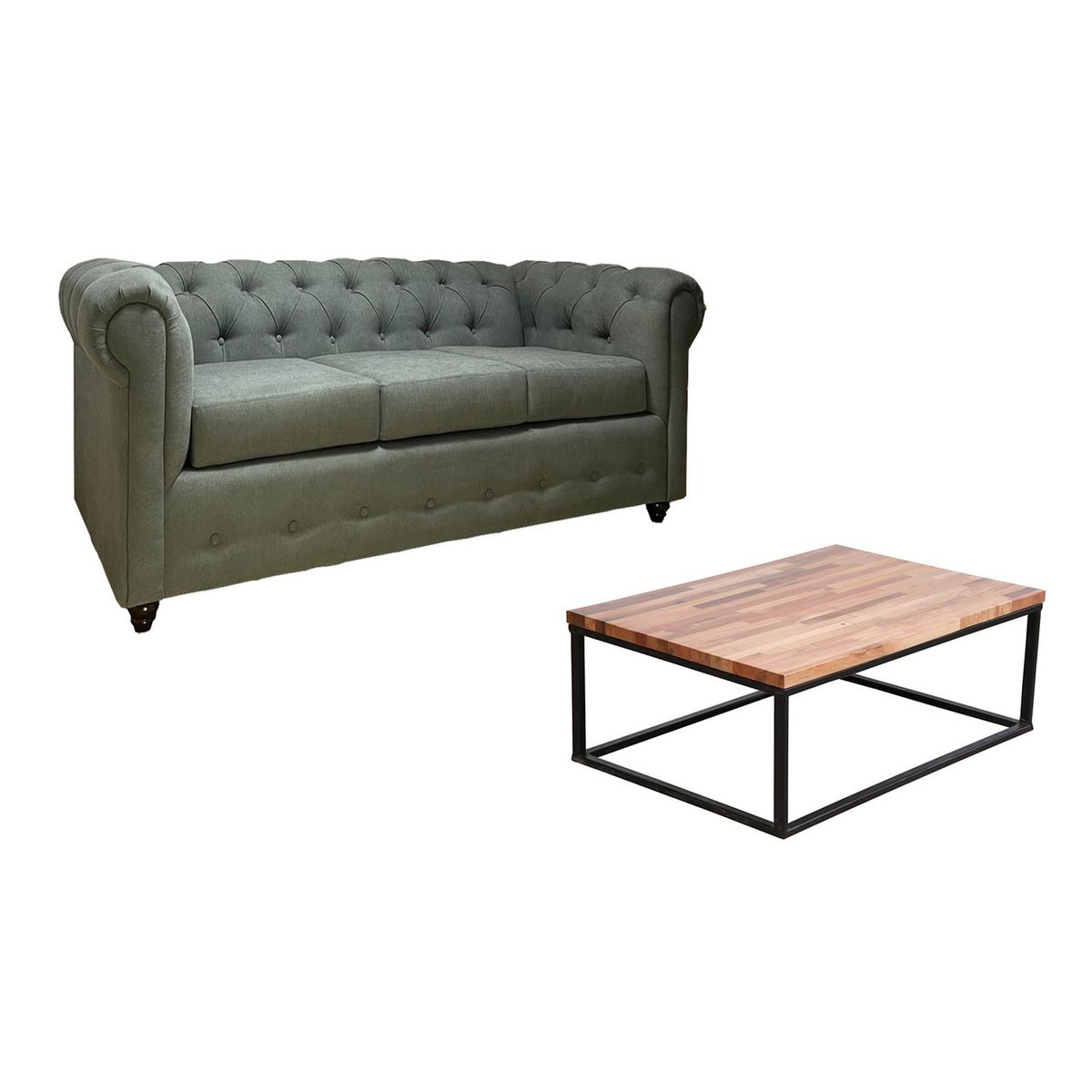 MUEBLES NATIVA - Sofa Chester 200 Gris + M. centro Industrial