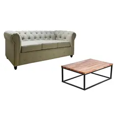 MUEBLES NATIVA - Sofa Chester 200 Beige + M. centro Industrial