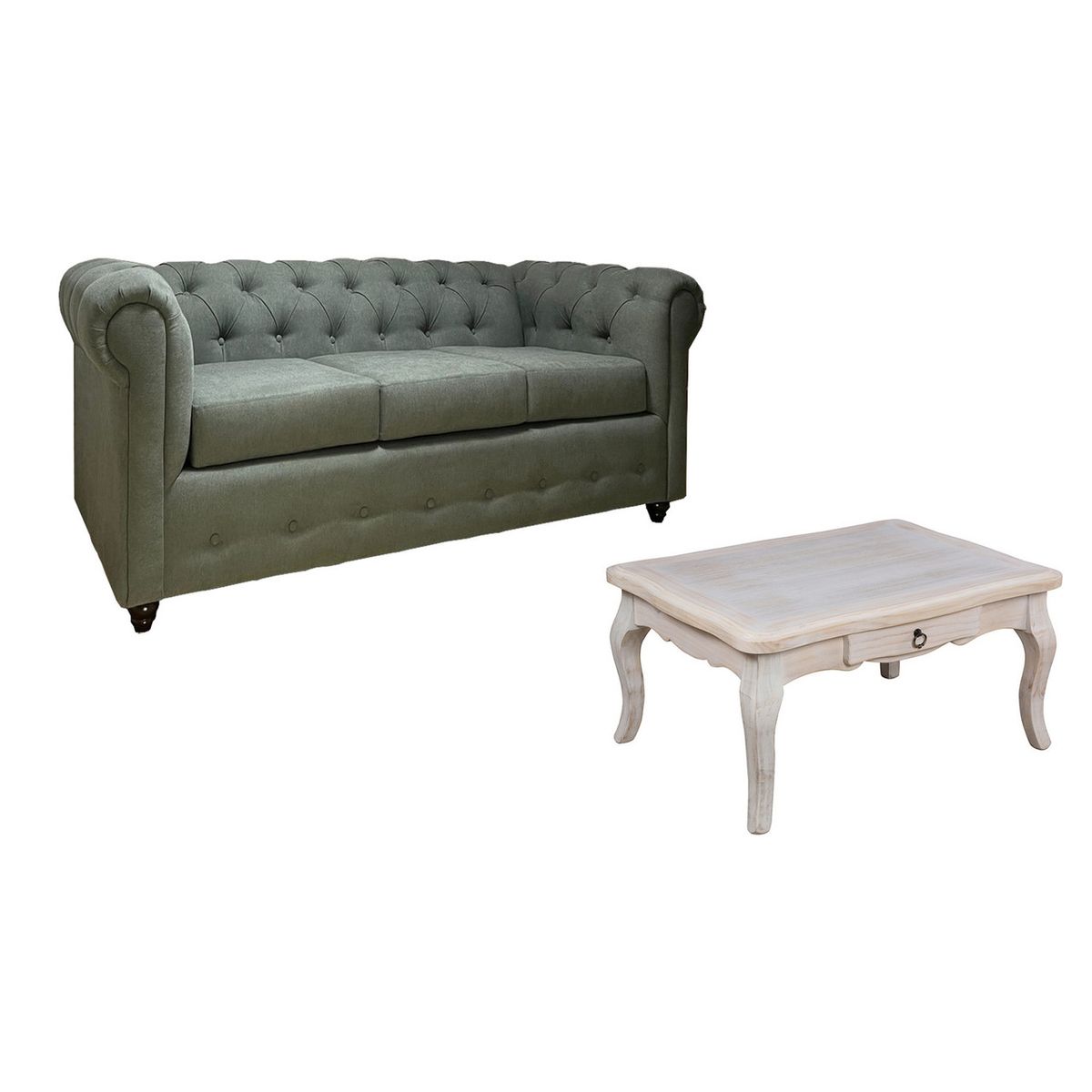 MUEBLES NATIVA - Sofa Chester 200 Gris + M. centro Normando