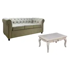 MUEBLES NATIVA - Sofa Chester 200 Beige + M. centro Normando