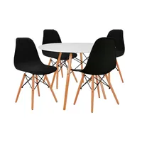 Comedor Mesa Eames Redonda Blanca 80cm + 4 Sillas Eames Negras