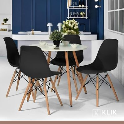 Imagen 2 del producto Comedor Mesa Eames Redonda Blanca 80cm + 4 Sillas Eames Negras