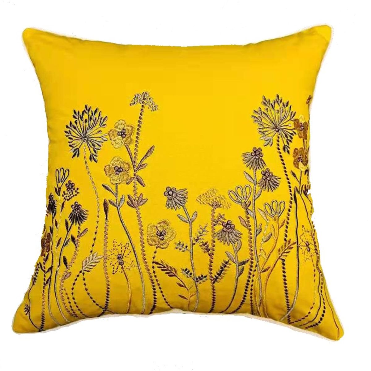 GENERICO - Set 2 Fundas para Cojín Bordado Romántico Algodón Mostaza 45x45 cm