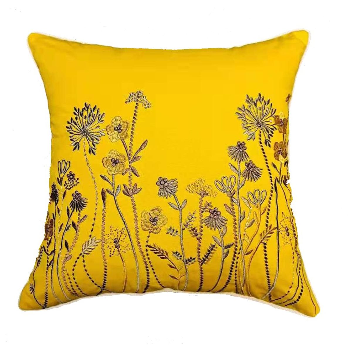 GENERICO - Set 2 Fundas para Cojín Bordado Romántico Algodón Mostaza 45x45 cm