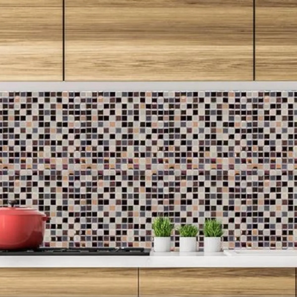 DEKOFIX - Mosaiko Autoadhesivo Cuadros Marrón 1,2 mm