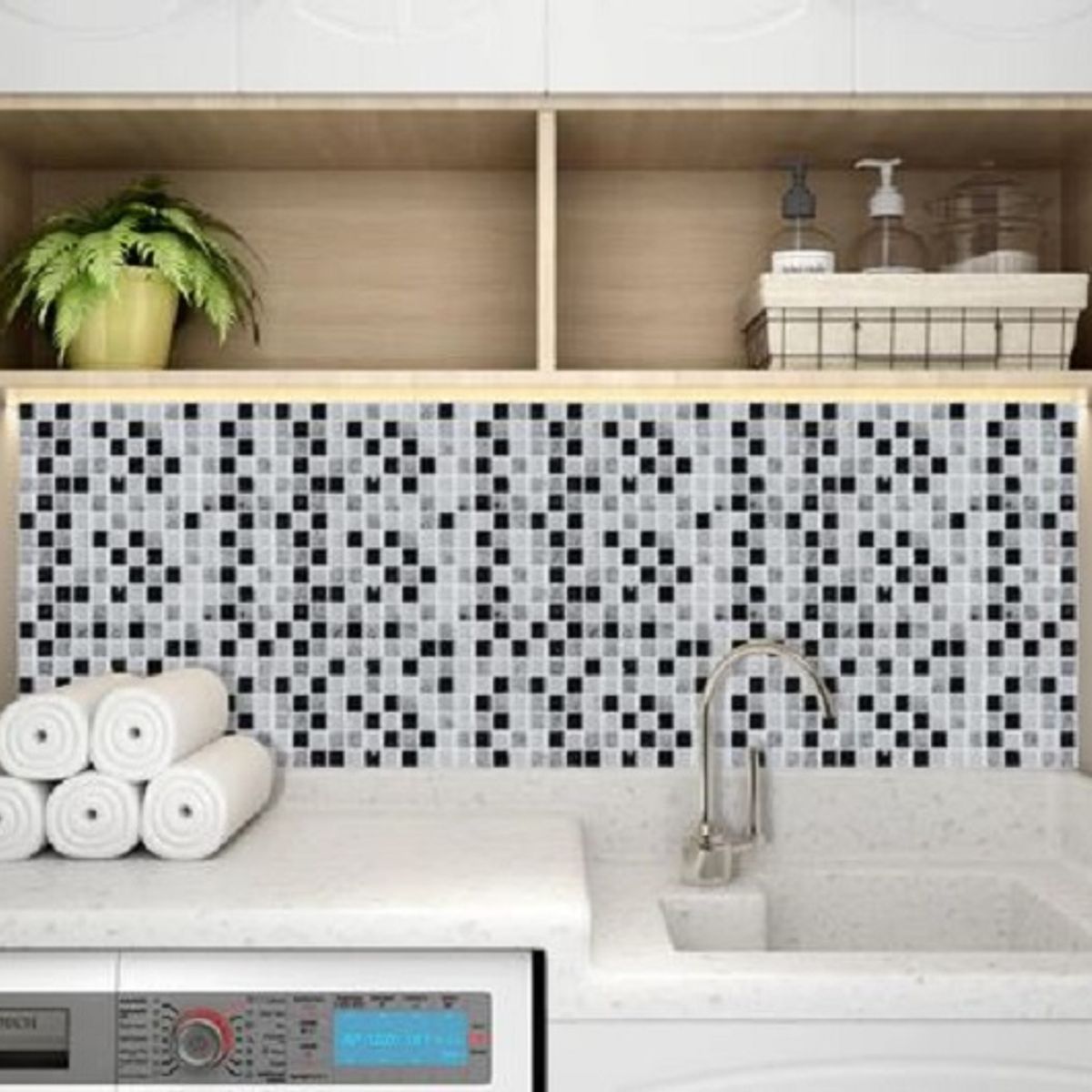 DEKOFIX - Mosaiko Autoadhesivo Cuadros Black 1,2 mm